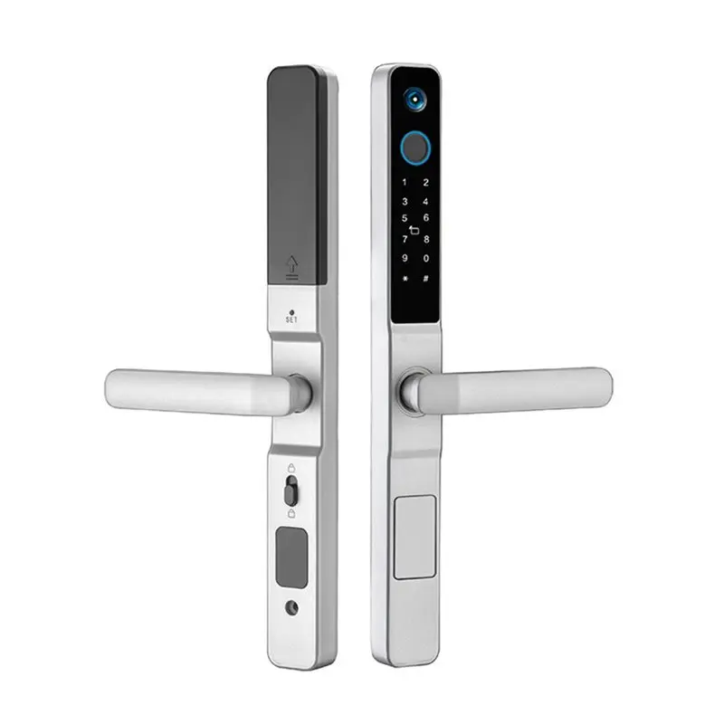 B44C Tuya Wifi Smart Door Lock With Integrated Camera Fingerprint Recognition RFID Password Access Sliding Security Peephole Doo