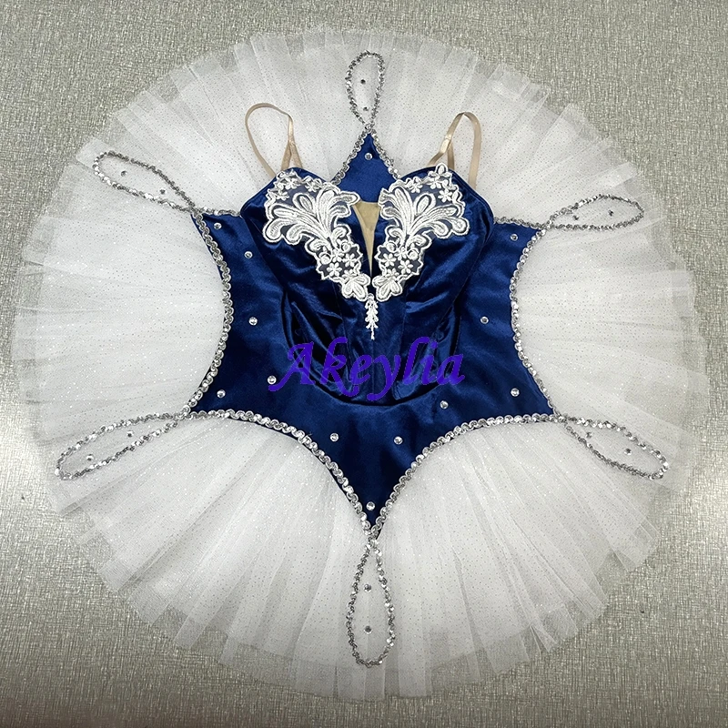 

Blue white silver professional ballet tutu performance pancake tutu for competition Adjustable hook on the back BLST20134
