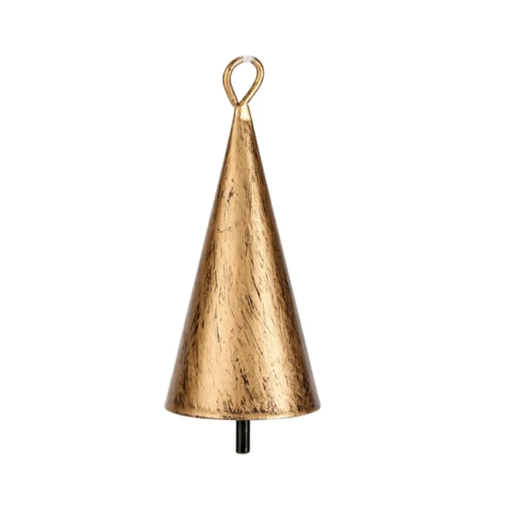 New Hangable Christmas Cone Metal Bell Antique Finished Hollow Hanging Bell Conical Bronzed Craft Bell Festival Ornament