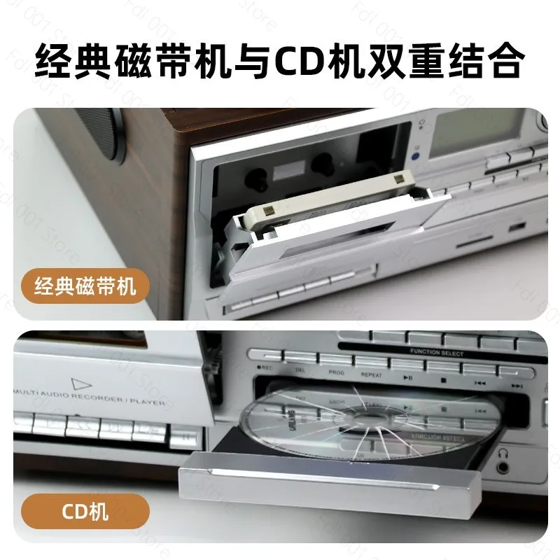 For Retro Vinyl Record Player Bluetooth Multifunctional CD Tape Luxury Audio System Integrated for Home Decor