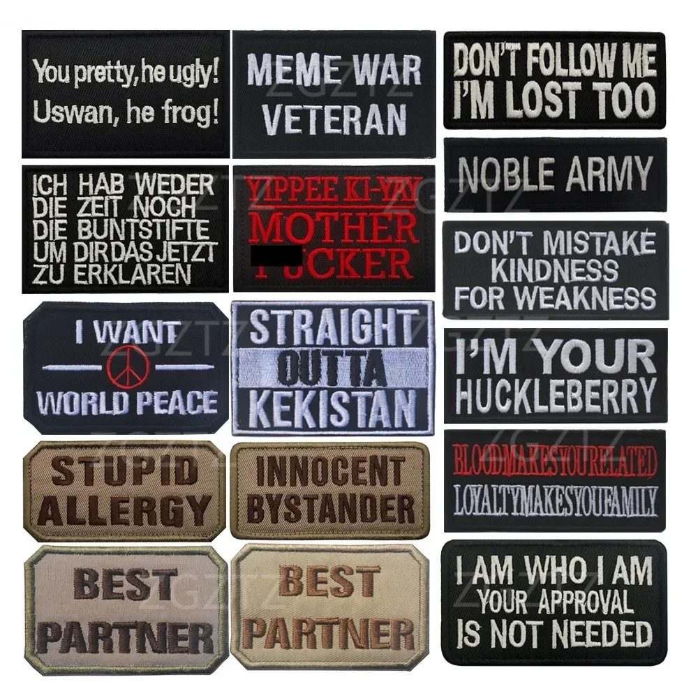 Hot Selling Embroidery Unique English DONT FOLLOW ME Tactical Morale Hat Backpack Patches for Clothing STUPID ALLERGY