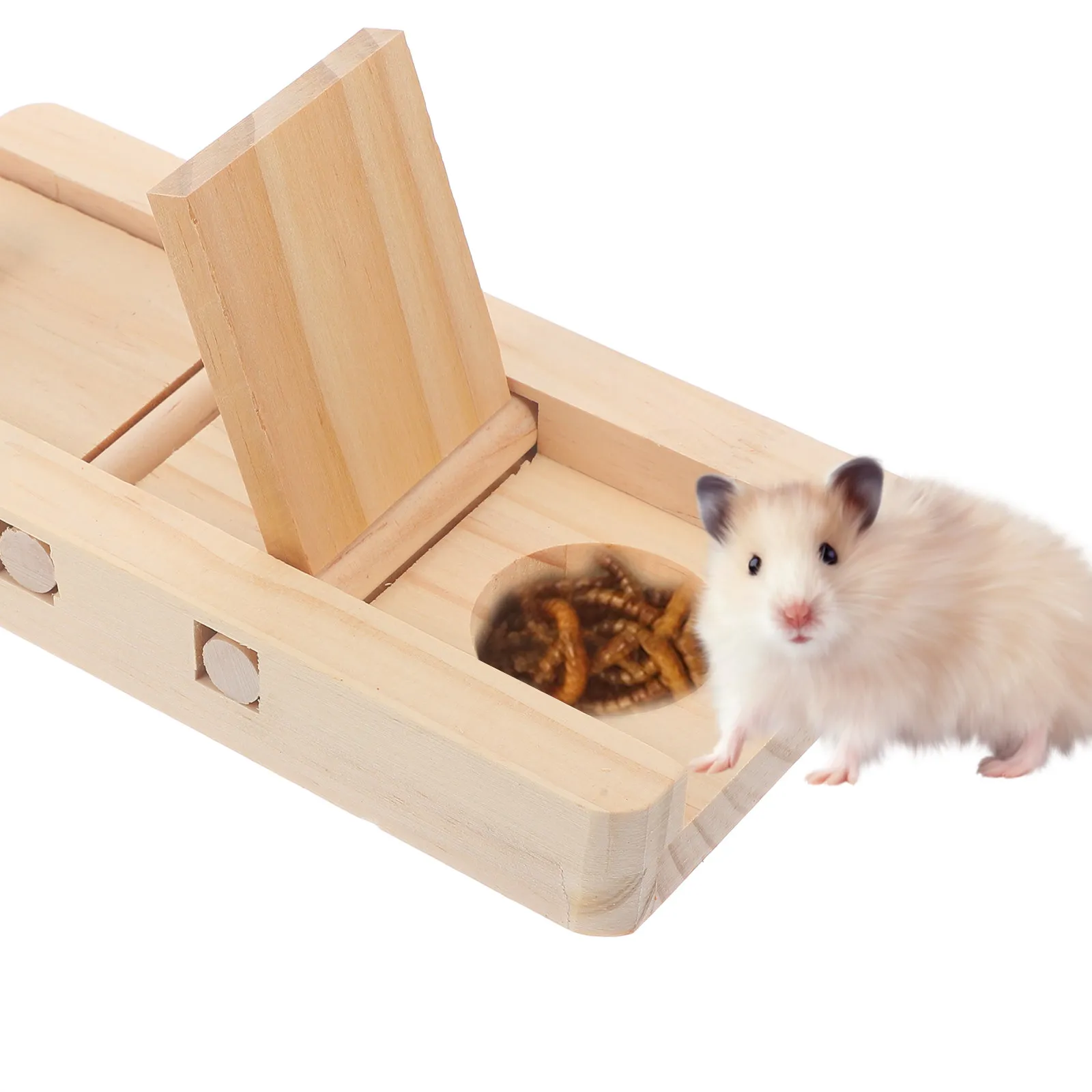 2Pcs Wooden Hamster Food Box for Rabbits Gerbils Guinea Pigs Natural Wood Foraging Promotes Movement Digestion