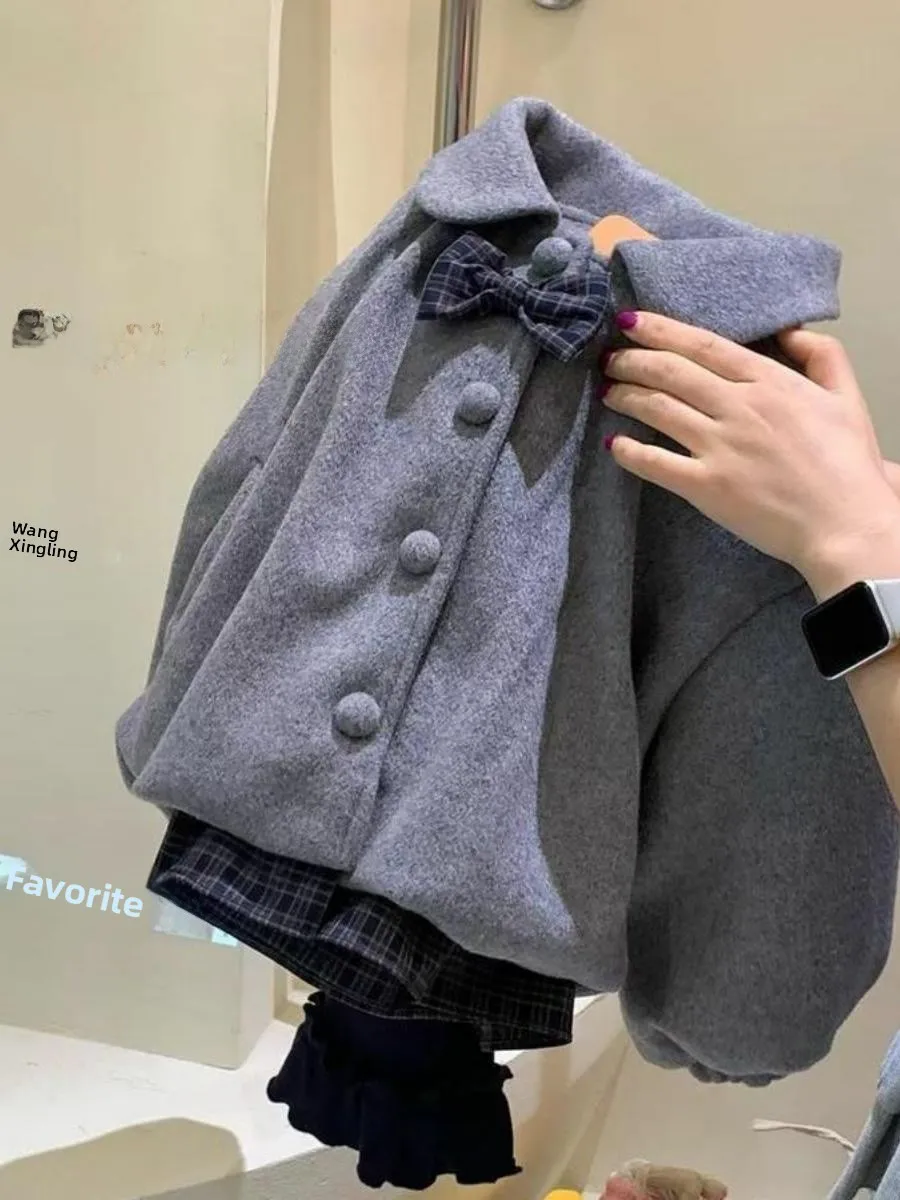 เสื้อโค้ทผ้าฝ้ายสำหรับเด็กผู้หญิง รุ่นใหม่ สไตล์เกาหลี สำหรับฤดูหนาว  แบบมีปกผูกโบว์