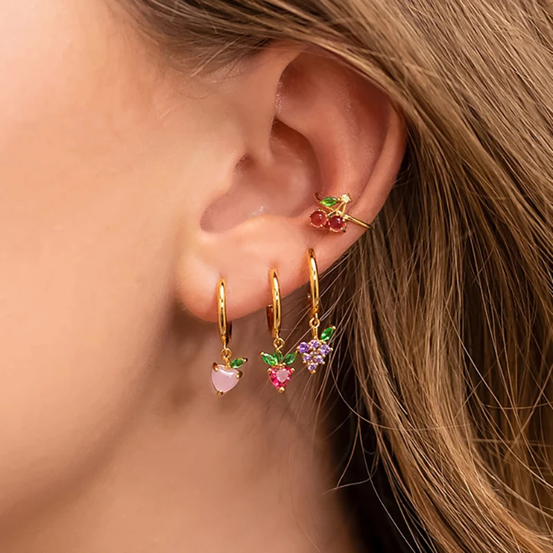 

1PC Stainless Steel Fruit Cubic Zirconia Hoop Earrings For Women Pendant Cartilage Earring Helix Tragus Earring Piercing Jewelry