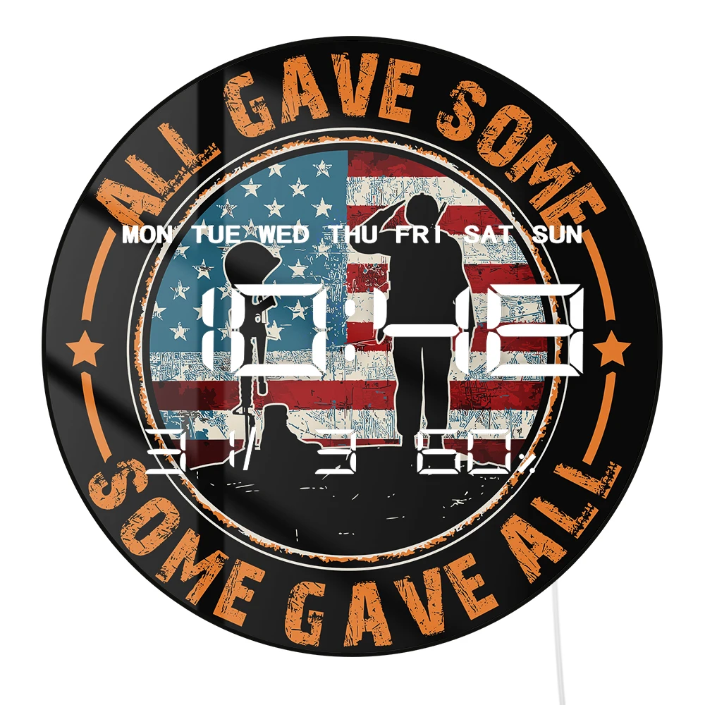American Flag Veterans Electronic Wall Clock with Temperature Humidity Calendar Date Large LED Auto Dimming Digital Wall Clock