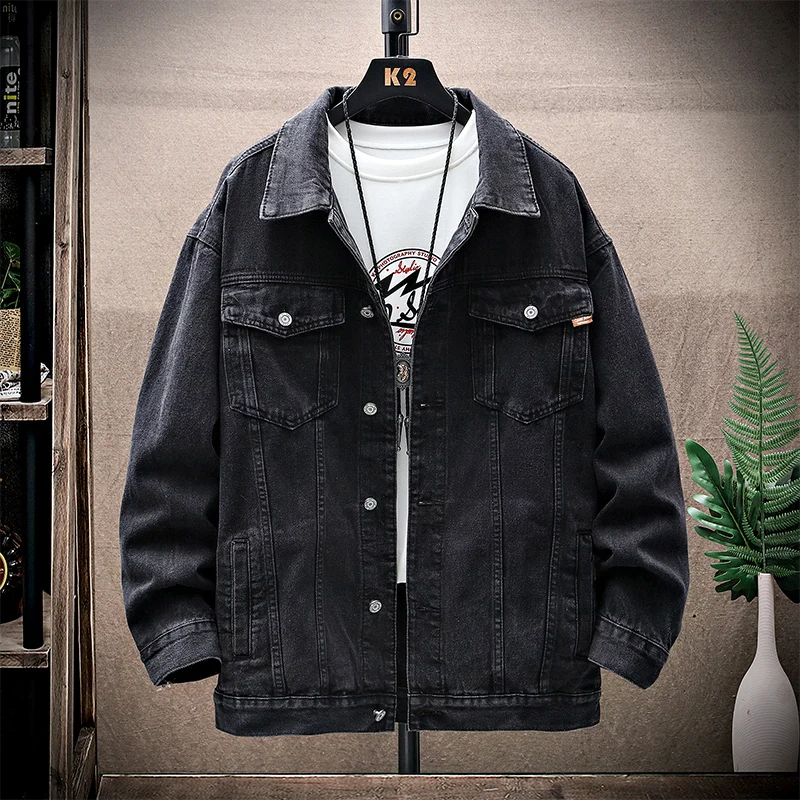 2022 Men Clothing Fashion Black Men's Denim Jacket Plus Size Autumn Spring Outerwear Casual Man Jeans Coats Oversized M-8XL