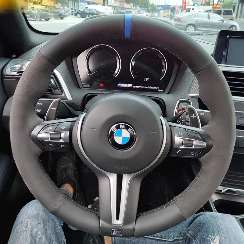 Car Steering Wheel Cover for BMW M Sport F06 F10 F15 F16 F20 F21 F25 F30 F32gt F80 F82 X1 X3 X5 Hand-sewn Sewing Genuine Leather