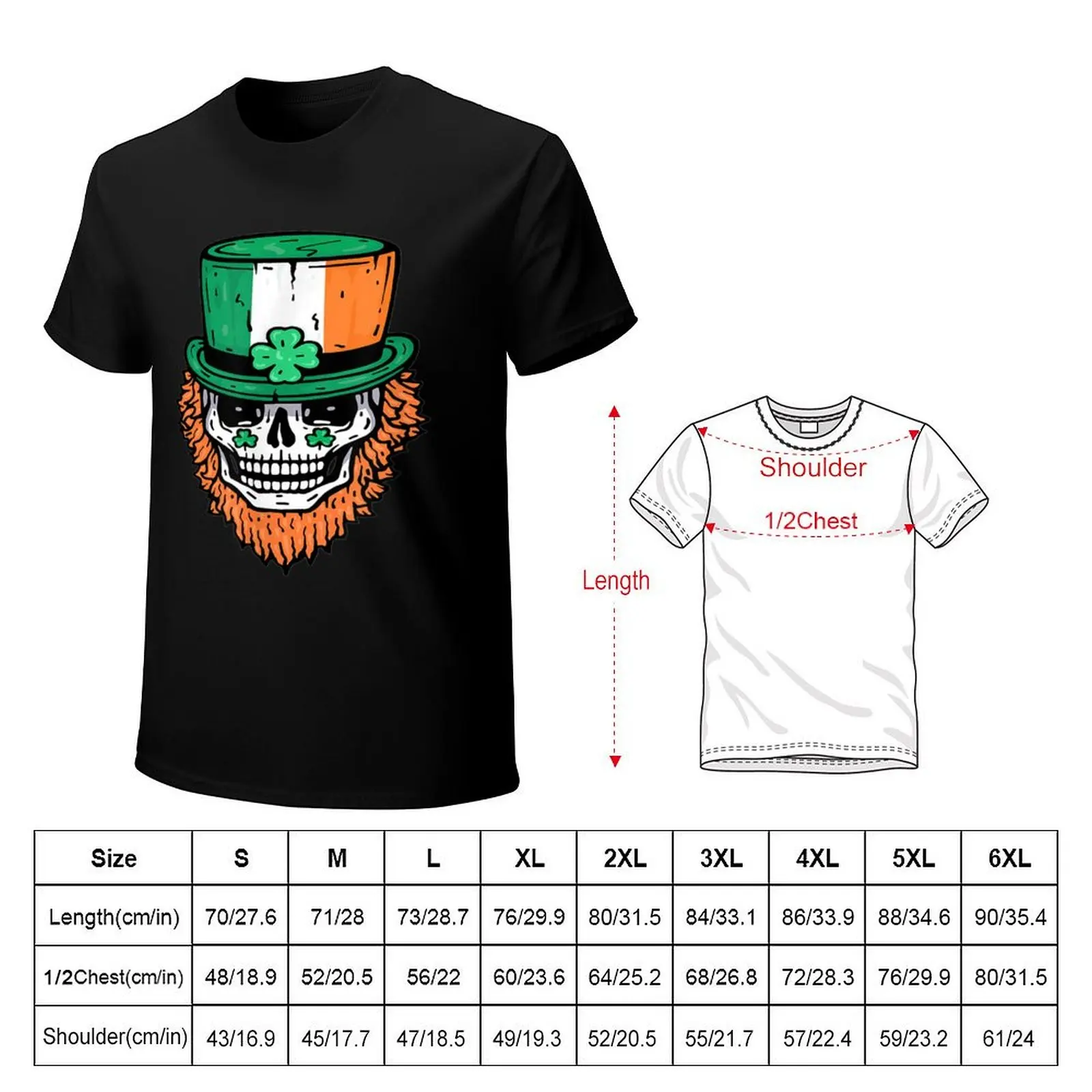 Skull Green Hat Leaf Irish Clover Lucky T-Shirt Classic Basic Casual T-Shirt