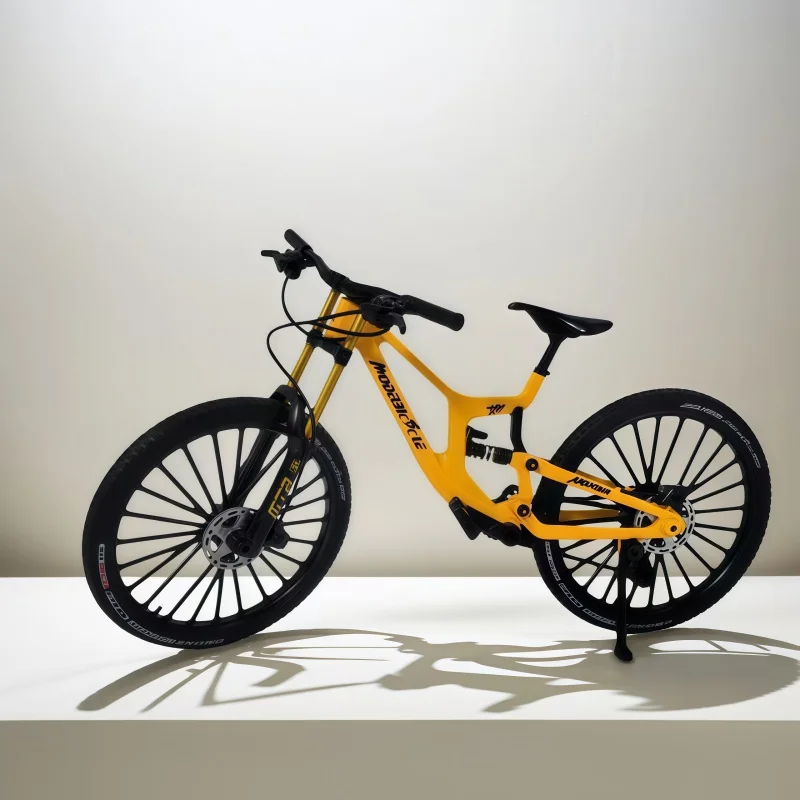 Modelo de bicicleta de montaña de aleación a escala 1:6, réplica de bicicleta de descenso con suspensión completa y neumáticos de goma TPR, para exhibición y colección en el escritorio.