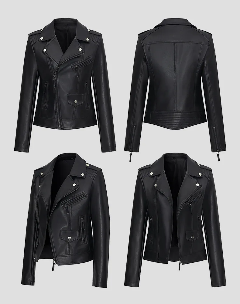 Women Coats Faux Leather Jackets Turn Down Collar Short Coat Tight Waist Y2k Streetwear Jacket Zipper Outerwear Autumn Winter