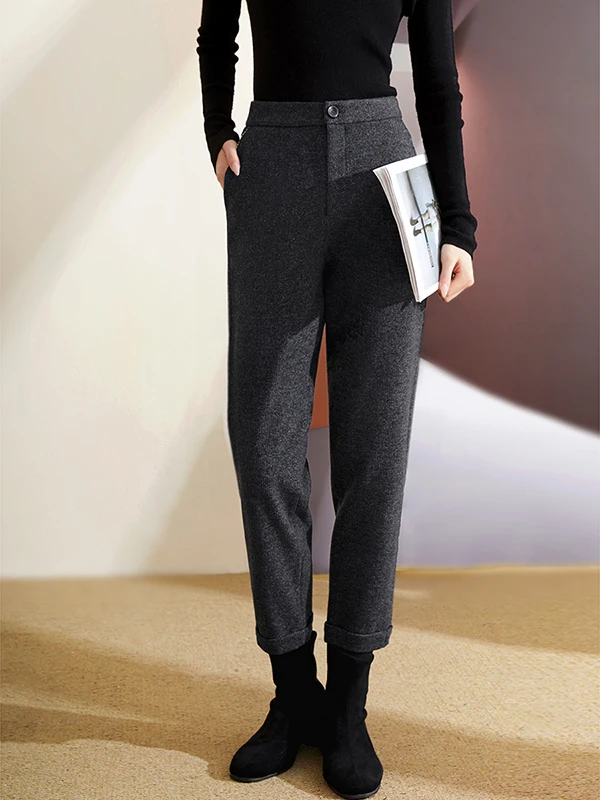 

High Waist Casual Thiened Woolen Straight Leg Pants Women's Autumn Winter Long Trousers Harlan Sle Office Lady Faion