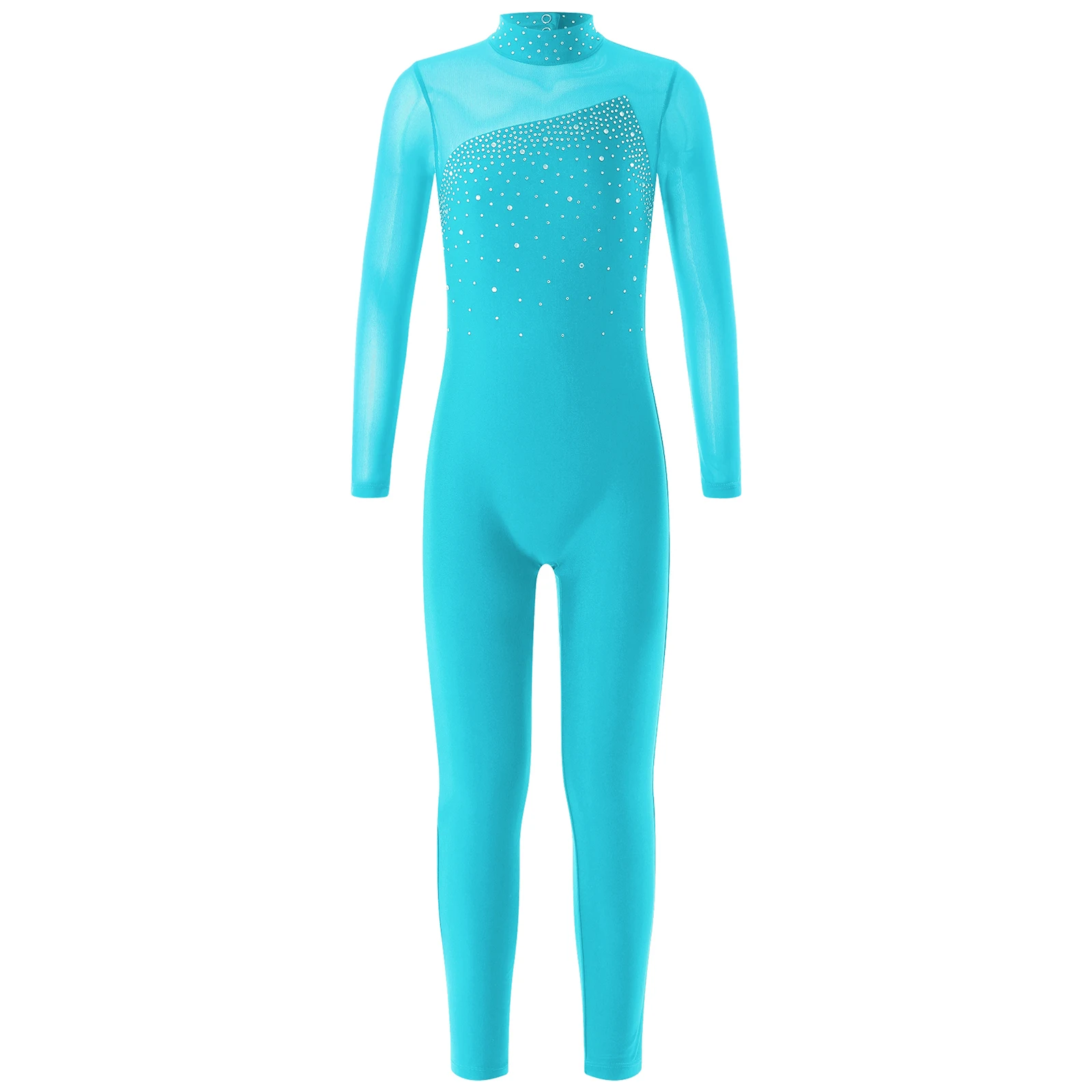 Teens Long Sleeve Gymnastics Jumpsuits Kids Shiny Rhinestone Skating Bodysuit for Girls Pants Children Ballet Dance Leotards