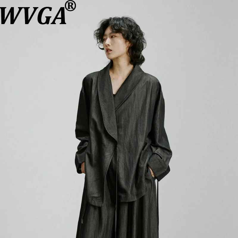 WVGA Spring Autumn New Men's Chinese Style Diagonal Collar Tie-Up Trendy Long Sleeve Shirt Niche Chic Mid-Length Tops Ins W27190
