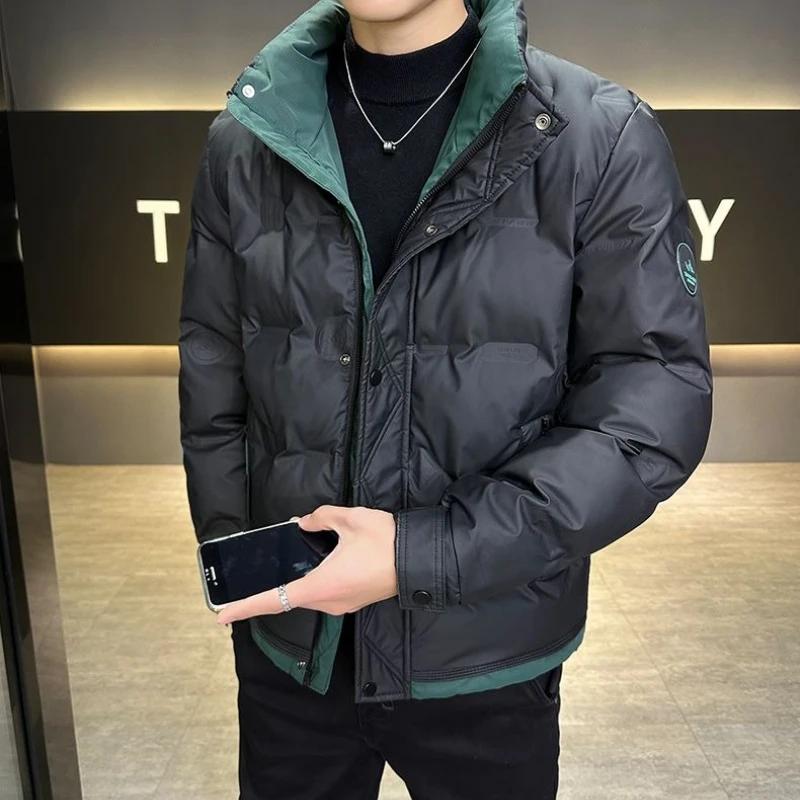 ​Men's Winter Down Jacket 2025 Slim Fit Stand Collar Color Blocked Short Coat with White Duck Down for Warmth​
