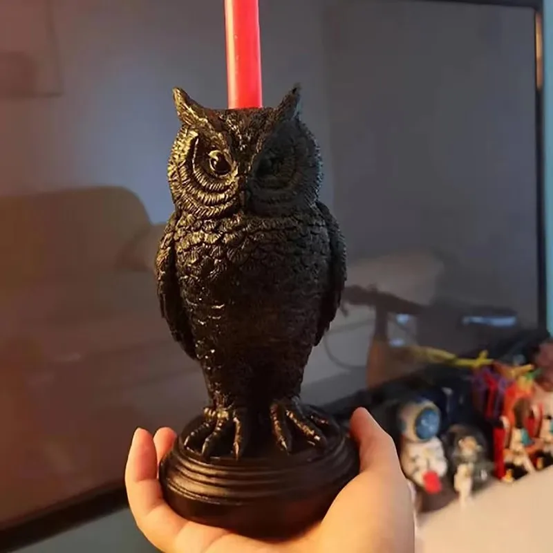 Gothic Crow Candle Holder Retro Black Owl Candlestick Resin Sculpture Craft Halloween Statue Fun Atmosphere Home Decoration