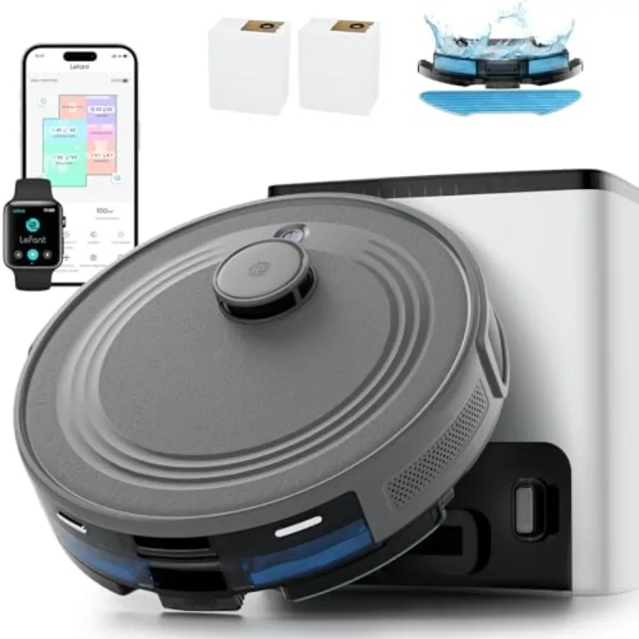 LiDAR Robot Vacuum and Mop Combo for homes with pets and carpets, ABS plastic body, black-gray finish, 10000Pa suction + 75-day