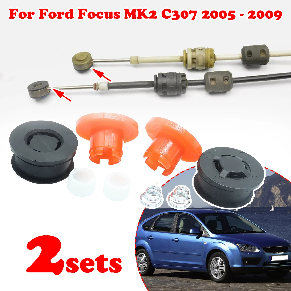 

2set Gear Shift Cable Linkage End Rod Bushing Adapter Gromme Manual Transmission For Ford Focus MK2 C307 2005-2009 Fiesta C-Max