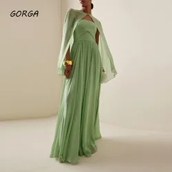 GORGA Simple Green Strapless With Cope Chiffon A-LINE Prom dress 2024 Slim Backless Floor-Length Formal Evening Dress