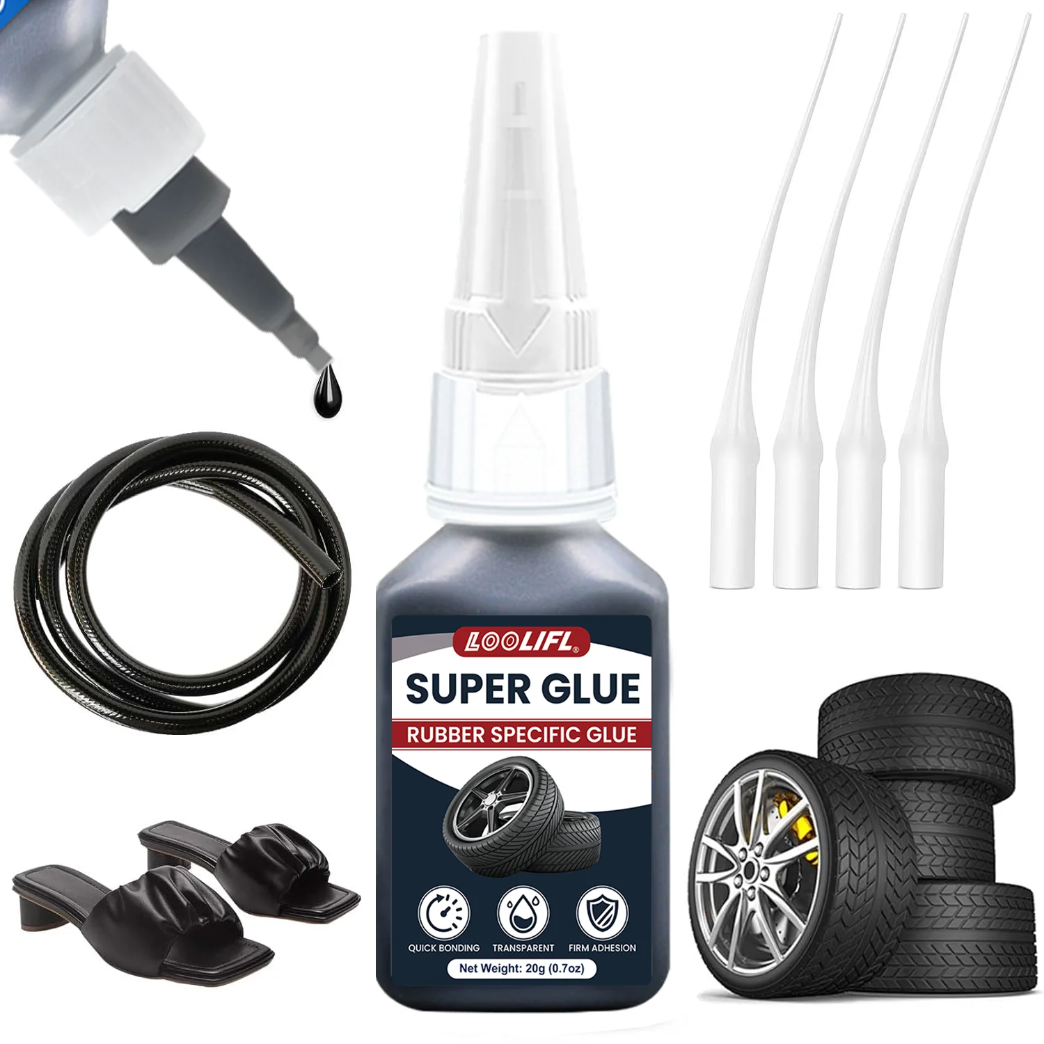 LOOLIFL, 1-10 Pieces Black Super Glue, Tire Repair Agent, High Strength, Waterproof, Wear-Resistant, High Temperature Resistant, Tough, Stable.