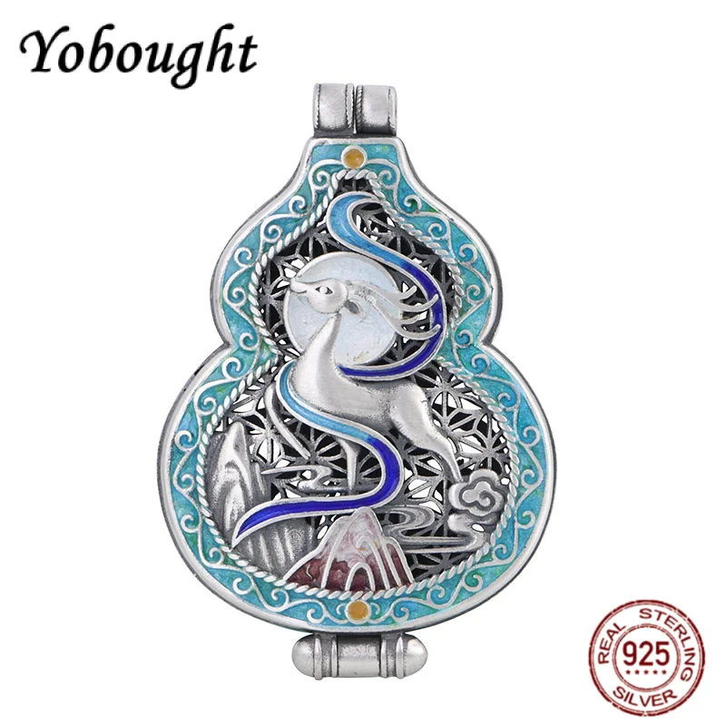 

Подвеска из чистого серебра 990, ретро Cloisonn é, персонализированная полая тыква, сливовый олень, коробка Gawu, женская