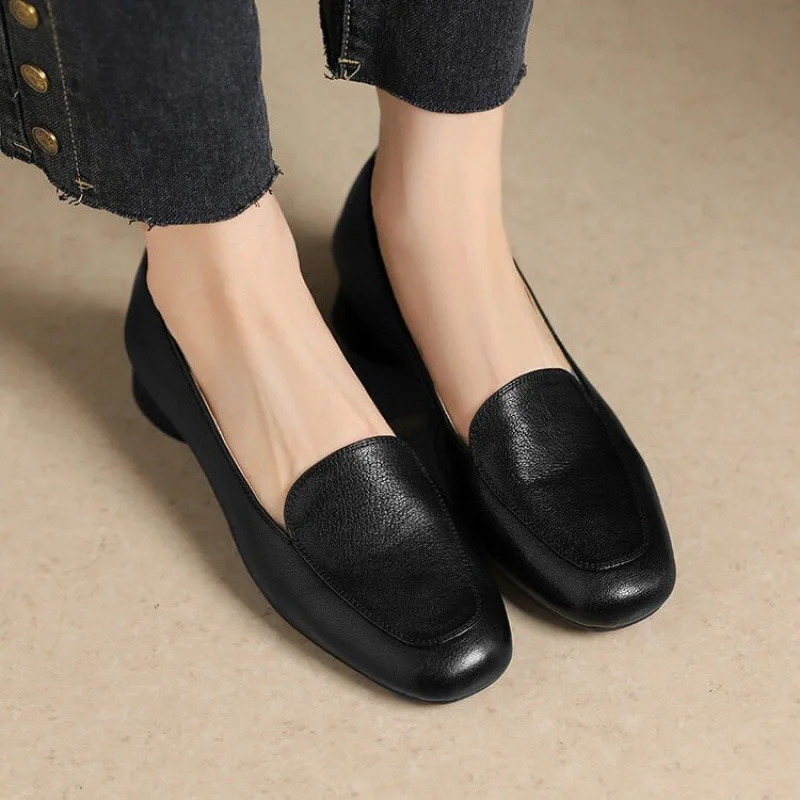 Women's Loafers Elegant Luxury Black Artificial Leather Casual Social Outdoor Moccasins Wedge Heel Shoes For Women Trends 2025