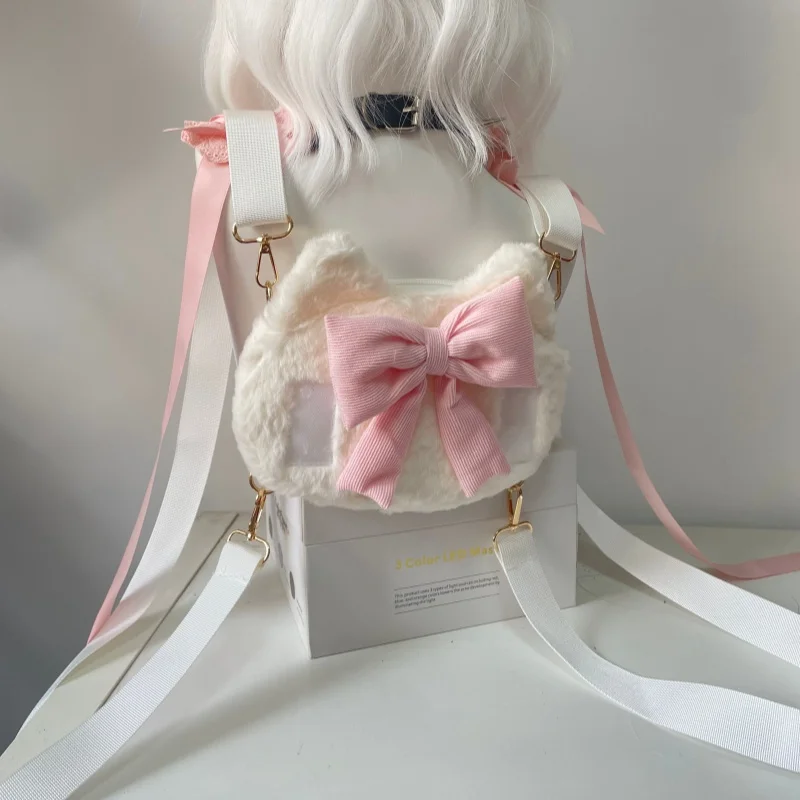 Japanese Angel Wings Plush Backpack Y2k Girls Kawaii Cute Bag Lolita JK Uniform Cosplay Bag Gift White Harajuku School Handbag