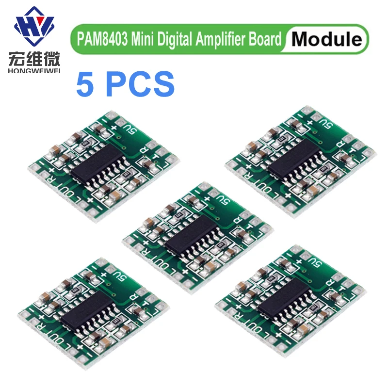 5PCS PAM8403 Super mini digital amplifier board 2 * 3W Class D digital amplifier board efficient 2.5 to 5V USB power supply