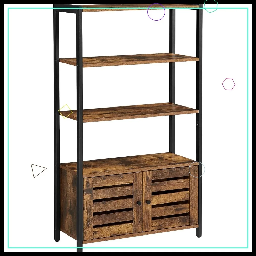 

Industrial Bookshelf with 3 Shelves and 2 Doors, Rustic Brown Storage Cabinet for Living Room, Study, Bedroom