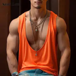 2025 Summer Casual Mens Tank Tops Casual Deep V Neck Sleeveless Straps Camisoles Men Sexy Loose Pure Color Vest Shirt Gyms Sport