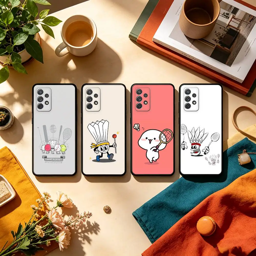 S-Sport B-Badminton Illustration  Phone Case For Samsung Galaxy A73,A72,A71,A70,A53,A52,A51,Soft Silicone Black Cover