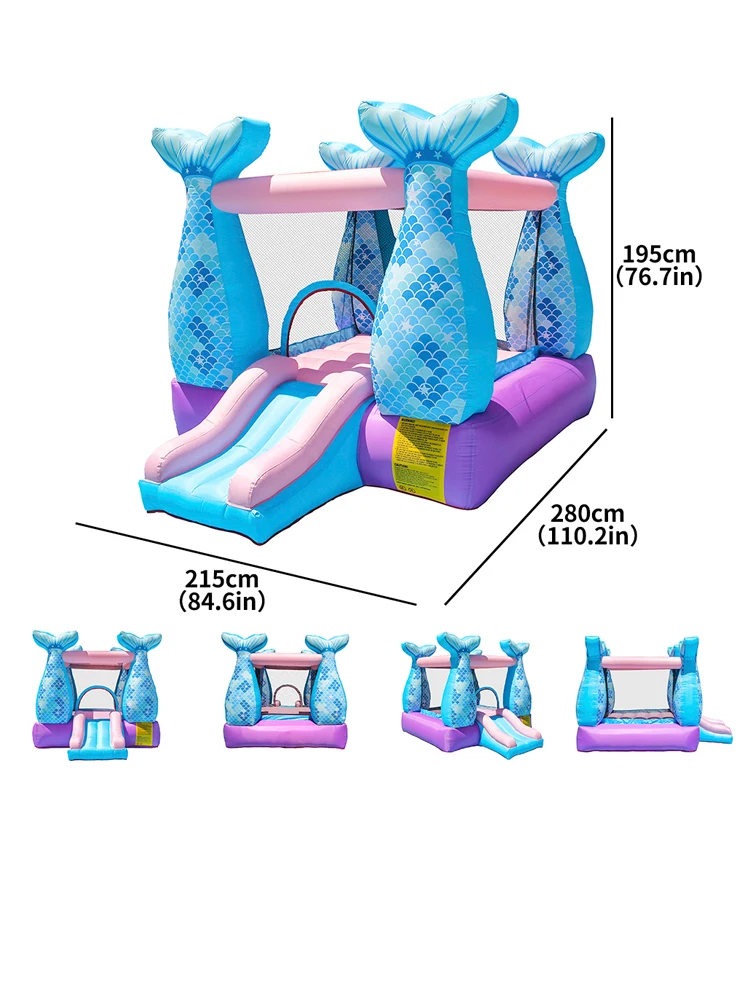 Safe And Non-stimulating Children's Trampoline With Fresh Colors And Children's Favorite Inflatable Castle With Slide