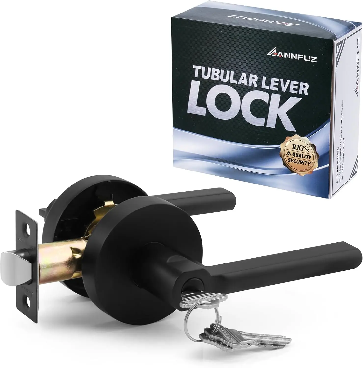 

Heavy Duty Round Door Lever Lock with Key, Reversible for Left/Right Side, Matte Black Finish