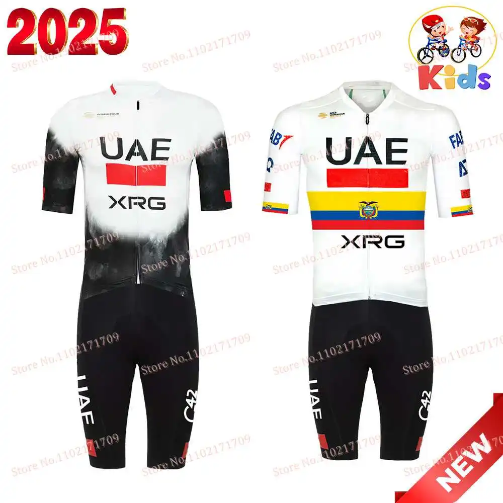 Kids Team UAE 2025 Cycling Jersey Set Boys Ecuador Cycling Clothing Short Sleeve Kits Bicycle Shirt Road Bike Suit MTB Bike Wear