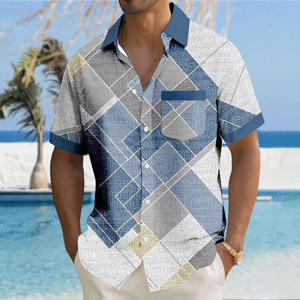 

Plaid Casual Short Sleeved Shirt Men's Shirt Summer Fashion Hawaiian Shirt Man Casual Men's Clothing Top