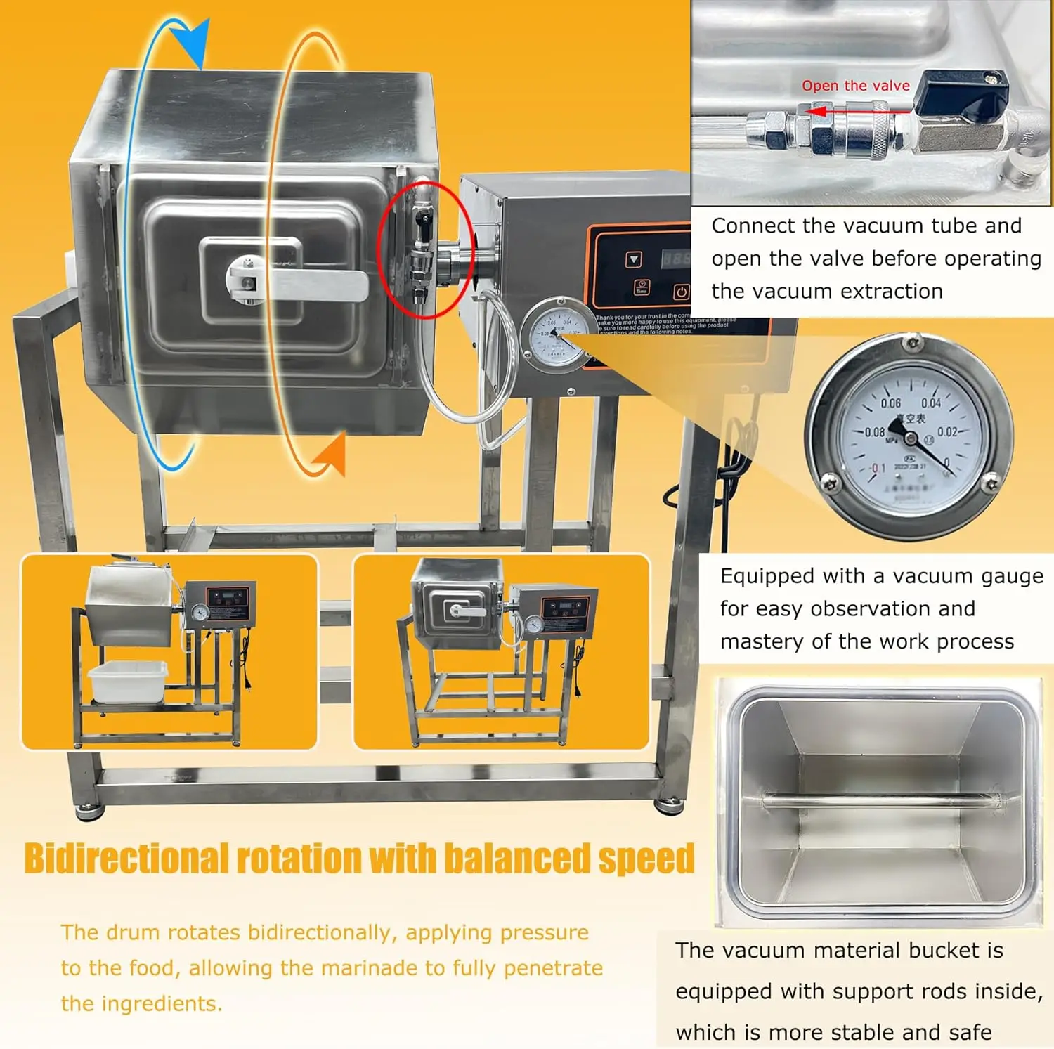 45L/25KG 食品肉硬化ローリング混練機真空ポンプ肉野菜タンブラーマリネステンレス鋼 110V 350 ワット