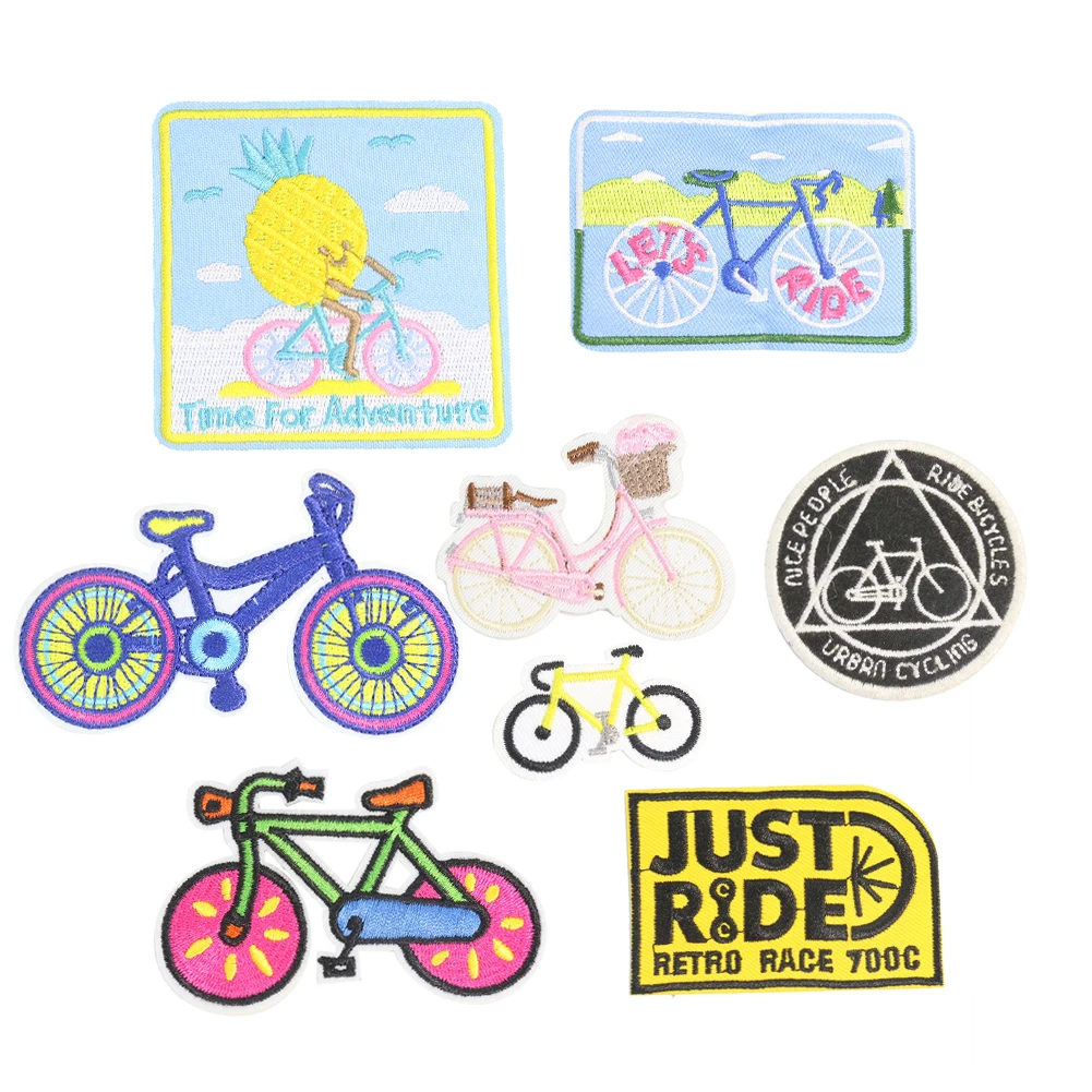 2pcs Bicycle Patch Embroidery Biker Stickers Iron on Appliques Bike Badge Riding Race Sport Ornaments Sewing Fabric Patchwork