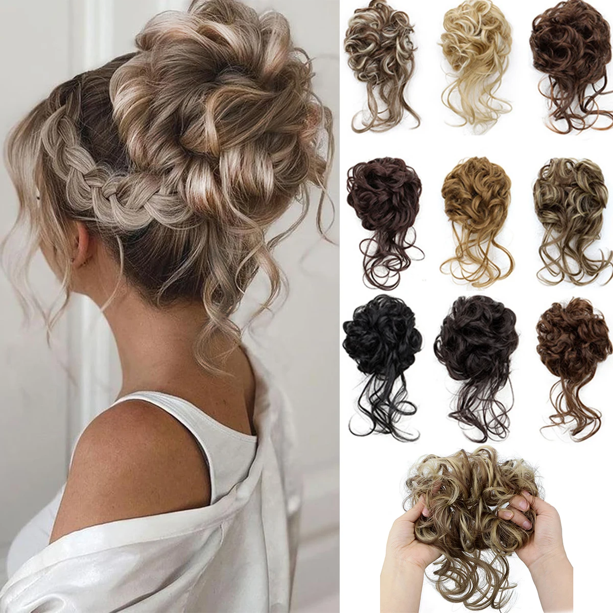 

8-дюймовые синтетические кудрявые волосы с эластичной резинкой, элегантный и небрежный пучок, пышный и легкий в уходе, подходит для ежедневного использования.