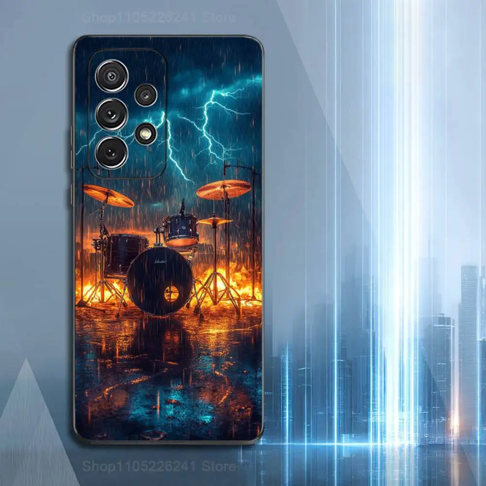 Black White Art Drum Phone For Samsung S25,S10,S20,S10,S21,S9,S24,S23,Ultra,FE,Plus,Lite,Soft Silicone Black Cover