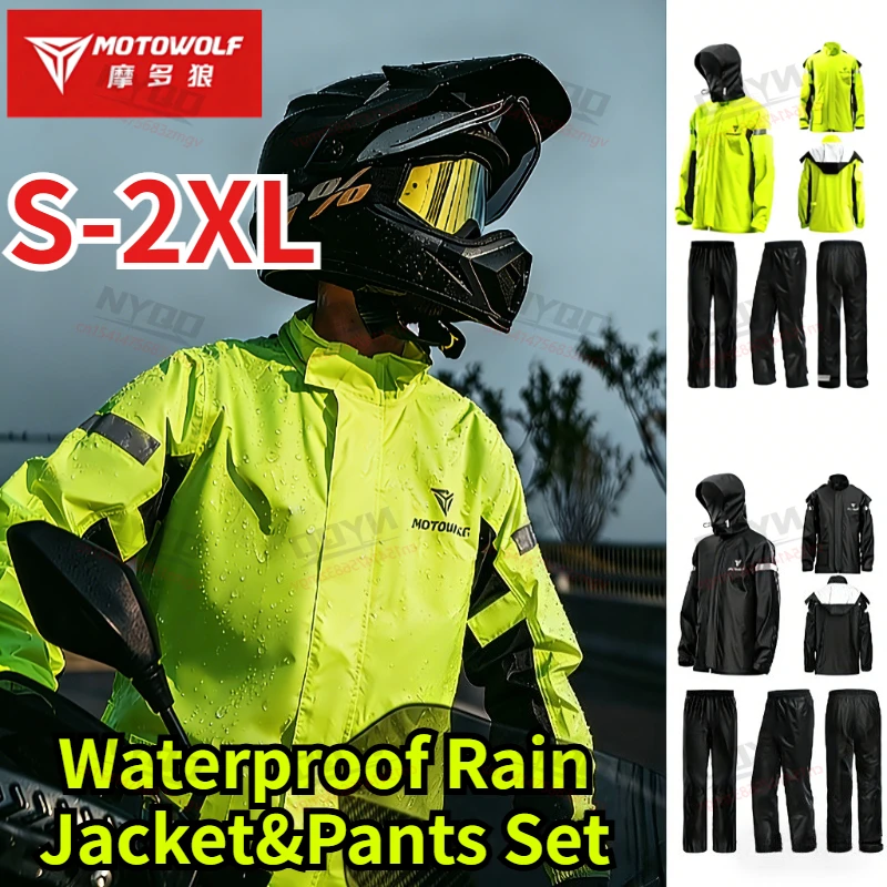 

Мотоциклетный костюм MOTOWOLF для мужчин с отражающими элементами, водонепроницаемый комплект из куртки и брюк, защита от дождя для мотоциклов, велосипедов, кемпинга, походов.