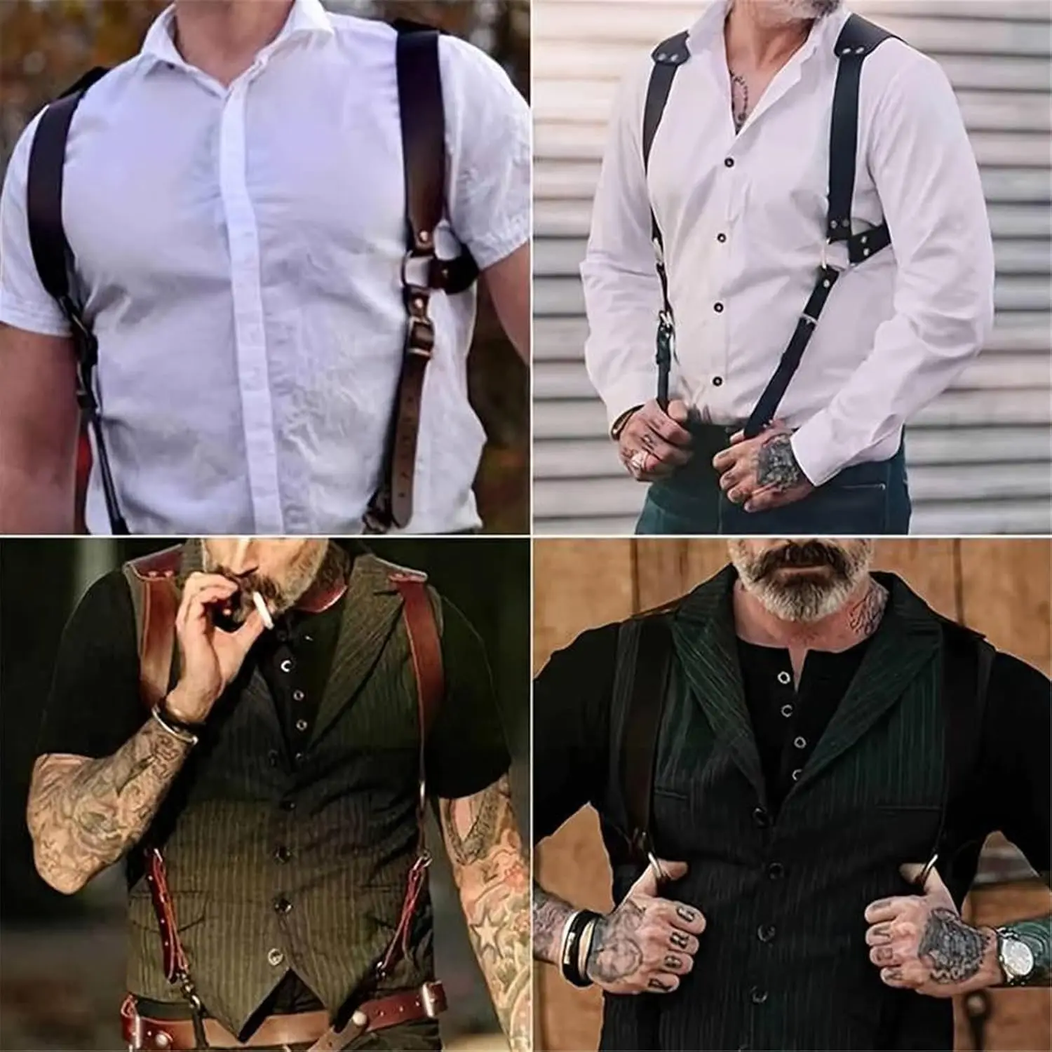 für Männer Vintage Herren Rückenlehne Metallhaken verstellbar NEUE Steampunk Renaissance Lederriemen – Detail 5