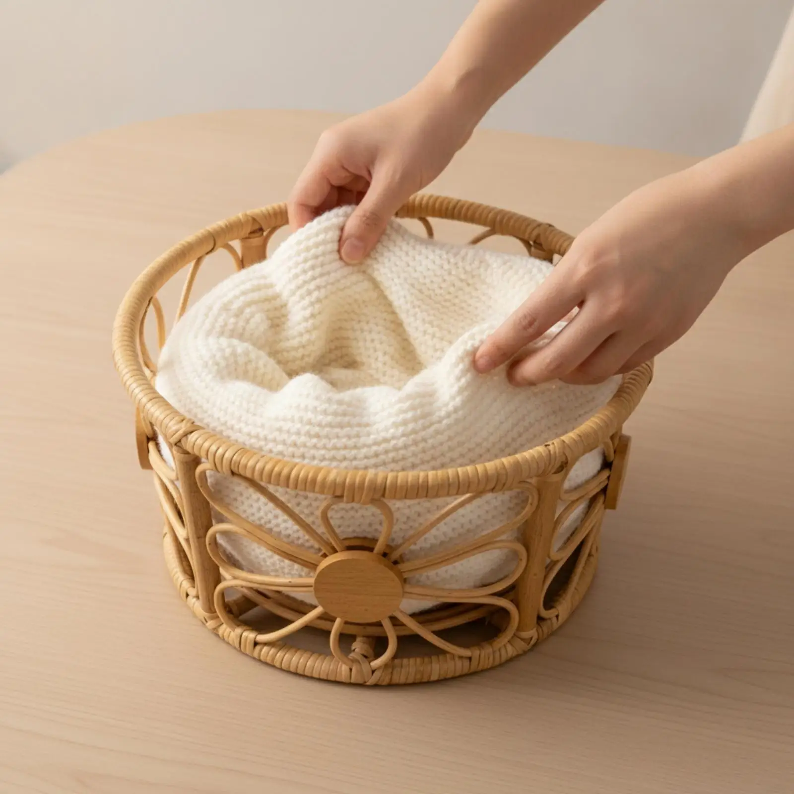 Rustic Rattan Photography Prop Basket for 100 Day Baby Photo Shoot Handwoven Wicker Sofa Style Studio