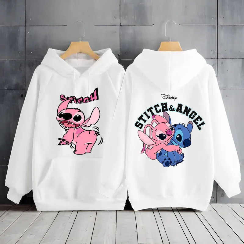 بلوزة نسائية جديدة بطبعة كرتونية، سترة عصرية، قميص رياضي خارجي، بلوفر ديزني ليلو وستيتش أبيض بلون سادة