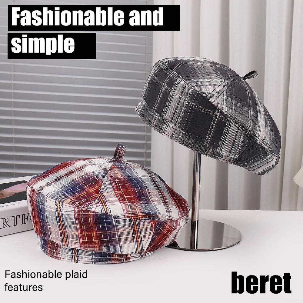 

Fashionable Plaid Decorated Beret Hat Elegant Lightweight Breathable Comfortable Casual Outdoor Travel Vacation Hat