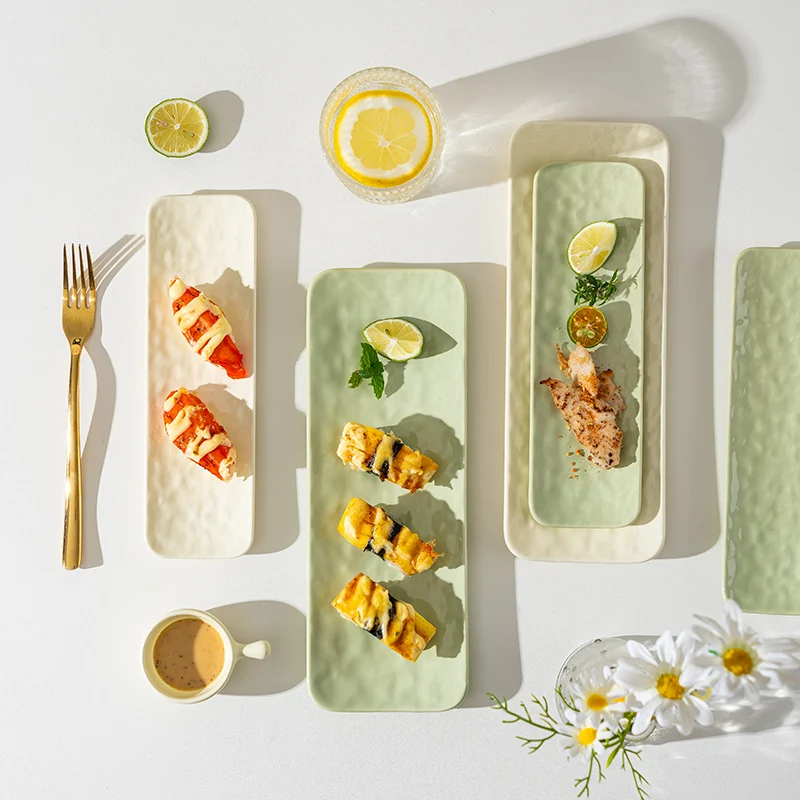 

Japanese Style Creative Rectangular Ceramic Sushi Steak Plates Western Restaurant Dishes Household Tableware Fish Plates
