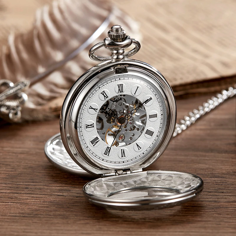 New 2 Sides Open Gift Carving Mechanical Pocket Watch Men Women FOB Hand Wind Double Hunter Roman Numerals