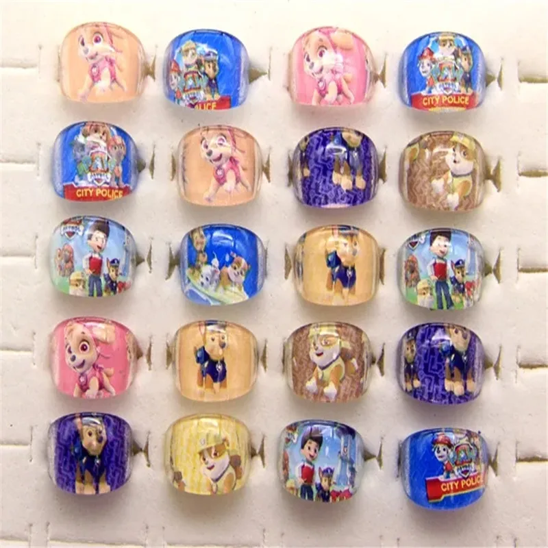 10pcs/lot Paw Patrol Ring Cute Cartoon Puppy Everest Chase Skye Creative Rings Girls Boy Kids Toys Birthday Christmas Gift