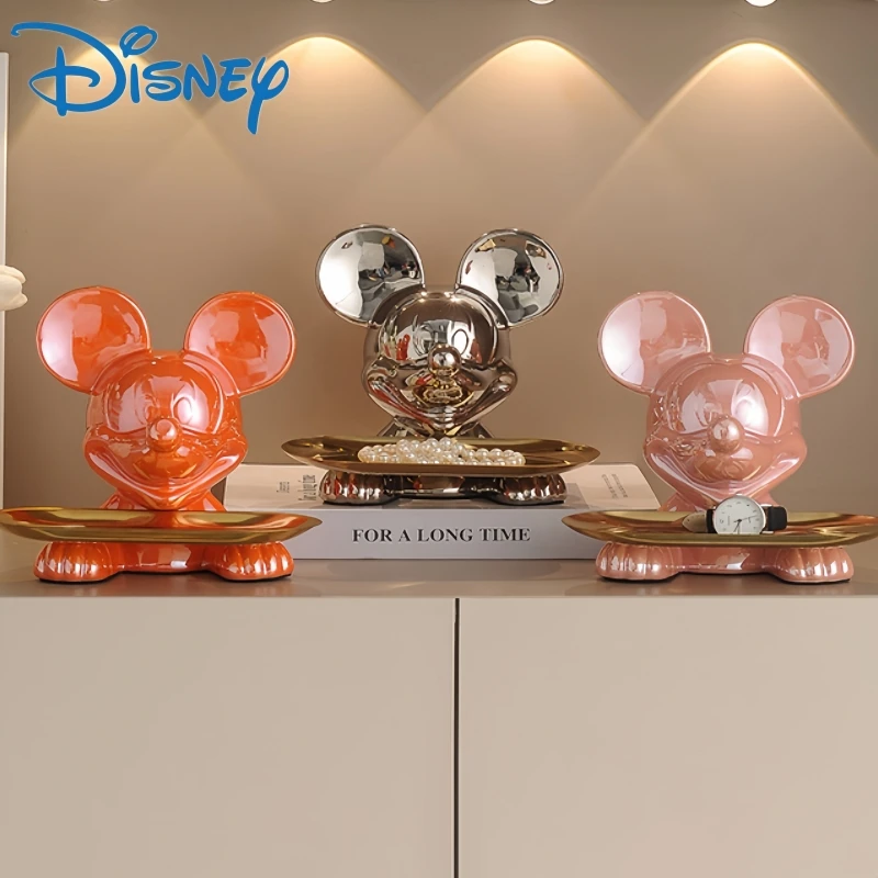 

Hot Disney TV Cabinet Luxury Cartoon Kawaii Mickey Mouse Tray Ornaments Home Entrance Key Storage Decoration Electroplat Ornamen