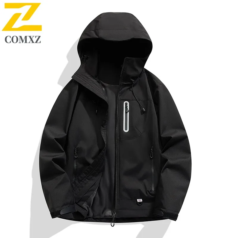 سترة COMXZ بغطاء للرأس وسيم مقاوم للماء ومقاوم للرياح في الهواء الطلق والمغامرة وركوب الدراجات والتسلق معطف ملابس خارجية عصرية للرجال #5