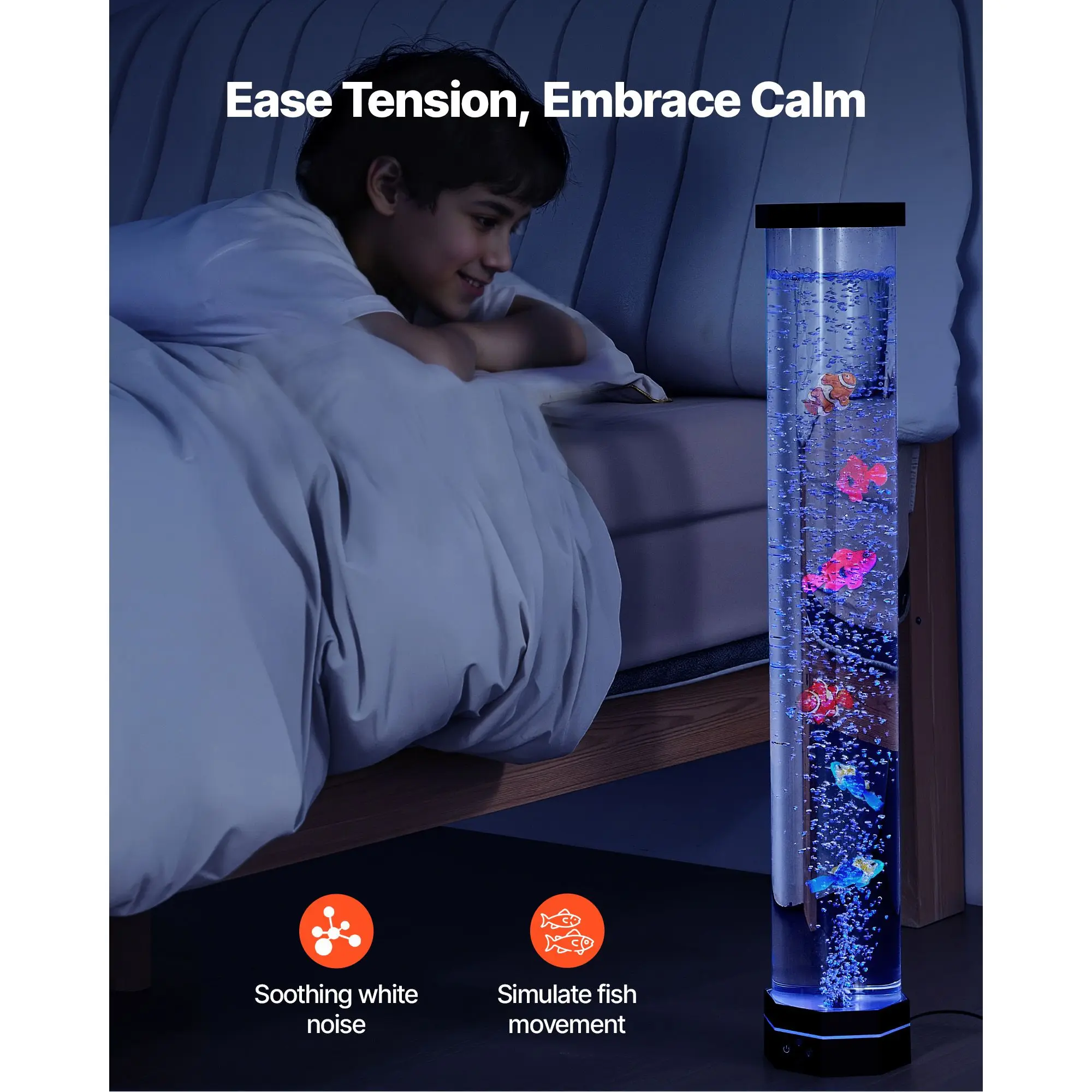 Sensory Bubble Tube Lamp, 2.67 ft Bubble Fish Tube, Sensory Aquarium Lamp with 6 Floating Fish & 16 Color Effects, Remote Contro