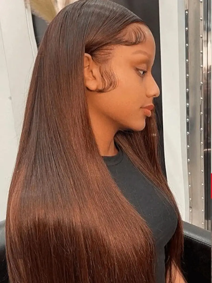 34 Inch Recht Chocoladebruin Haarwerk van Echt Haar 13x6 HD Full Lace Frontal Wig 250% Voorgeplukt SkinLike HD Lace Haarwerk voor Vrouwen - afbeelding 2
